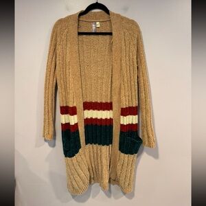 Alya super soft tan red white and green striped Cardigan